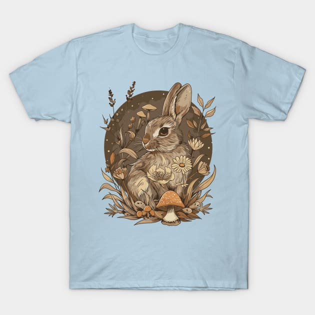 Retro Bunny Garden Cottagecore Fungus Rabbit Lover Mushroom Forest T-Shirt by RetroZin